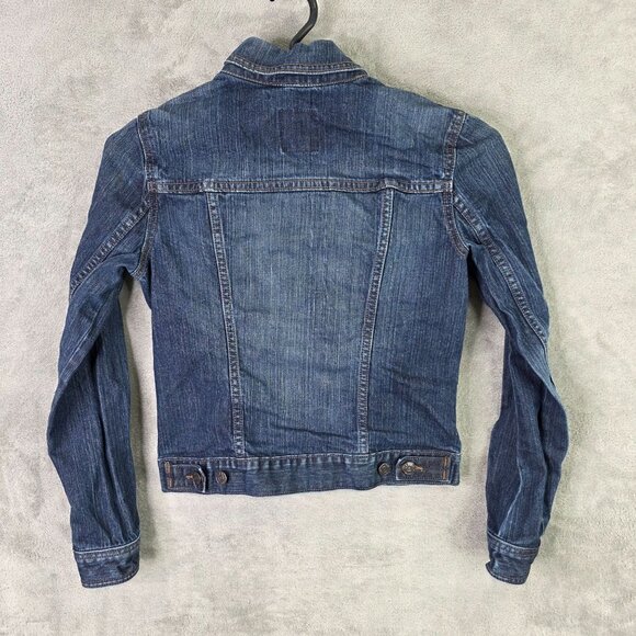 Womens Old Navy Blue Denim Jacket Button Front Cotton Stretch Long Sleeves M - Picture 4 of 8